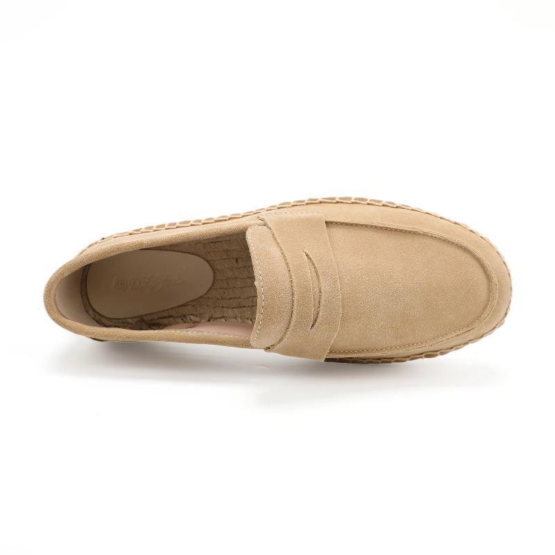 LUXSOLE Men's Jute Espadrilles Slip On Loafers Cow Suede Leather Casual Shoes