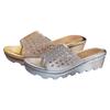 Elegant Narrow Band Clip Toe Shoes Ladies Rhinestone Hollow Thick Bottom Outside Wear Slope With Large Size