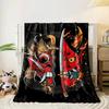 Fiery red demon masks split by swords, surrounded by ornate golden designs. for all seasons blanket lunch break throw gift