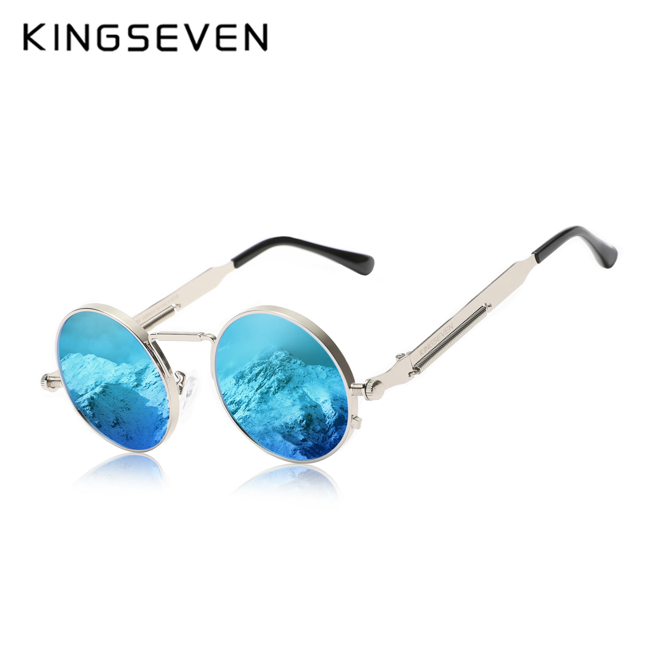 

KINGSEVEN Brand New Retro Sunglasses Gothic Steampunk Polarized Men Women Eyewear Designer Vintage Round Frame Outdoor Glasses Original Kingseven