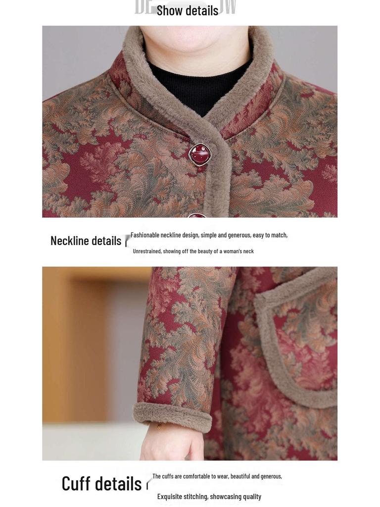 Fat Mama Winter Plus-Size Velvet Cotton Jacket 2025: Chinese Style Coat for Middle-Aged and Elderly Women