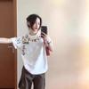 Kitty Cat Graffiti Cotton Short-sleeved T-shirt Women's New Design Sense Niche Loose Large Size Fat MM Half-sleeved Top