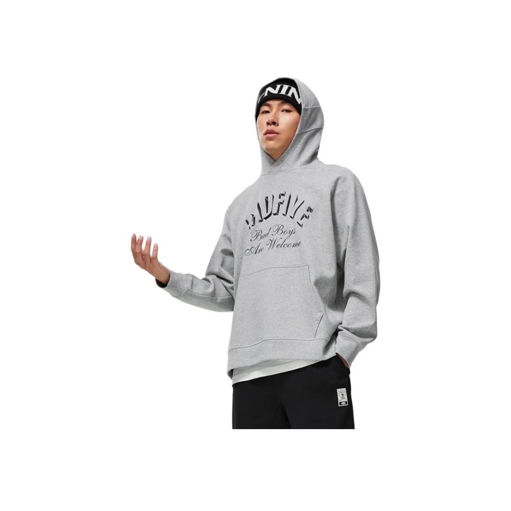 Li Ning Badfive Letter Print Pullover Sweatshirt Unisex Sweatshirt Flower-Gray AWDT887-2