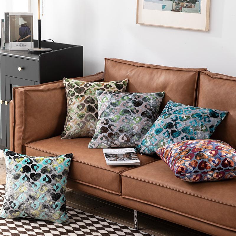 Heart & Star Shaped Jacquard Cut Velvet Throw Pillow Cushion Cover for Sofa Hotel Living Room Decorative Removable Washable