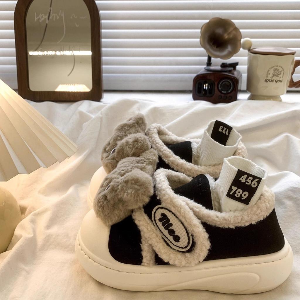 Cartoon Velcro Cotton Shoes 2025 Autumn and Winter New Cute Bear Thick-soled Velvet Warm Versatile Snow Boots