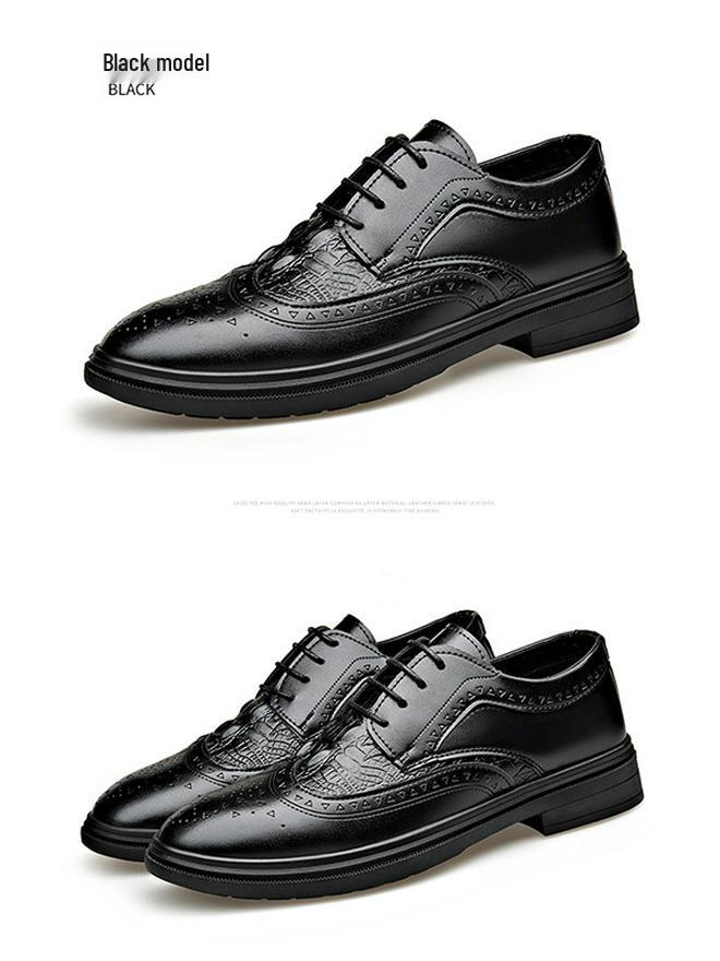 2025 Men's Spring Brogue Leather Shoes - Casual & Wedding Style