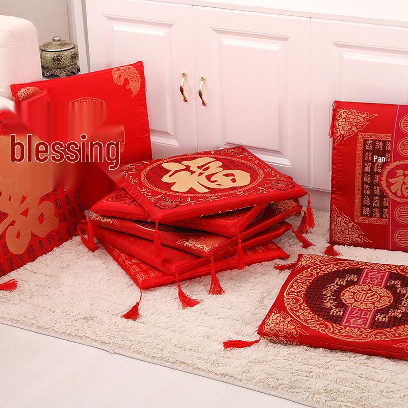 Red Chinese Style Festive Kneeling Cushion - Square Seat for Bay Window and Wedding Decor, with Free Shipping