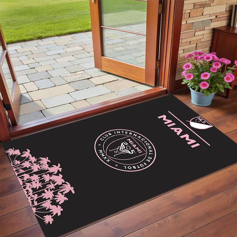 Anti‑Slip Crystal Velvet Floor Rug, Inter Miami Cf Design Carpet for Indoor Living Bedroom Home Decoration