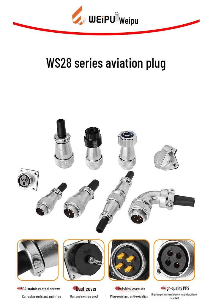 Weipu WS28 Aviation Plug Socket, 2-26 Pin Male Connector with Flange Base