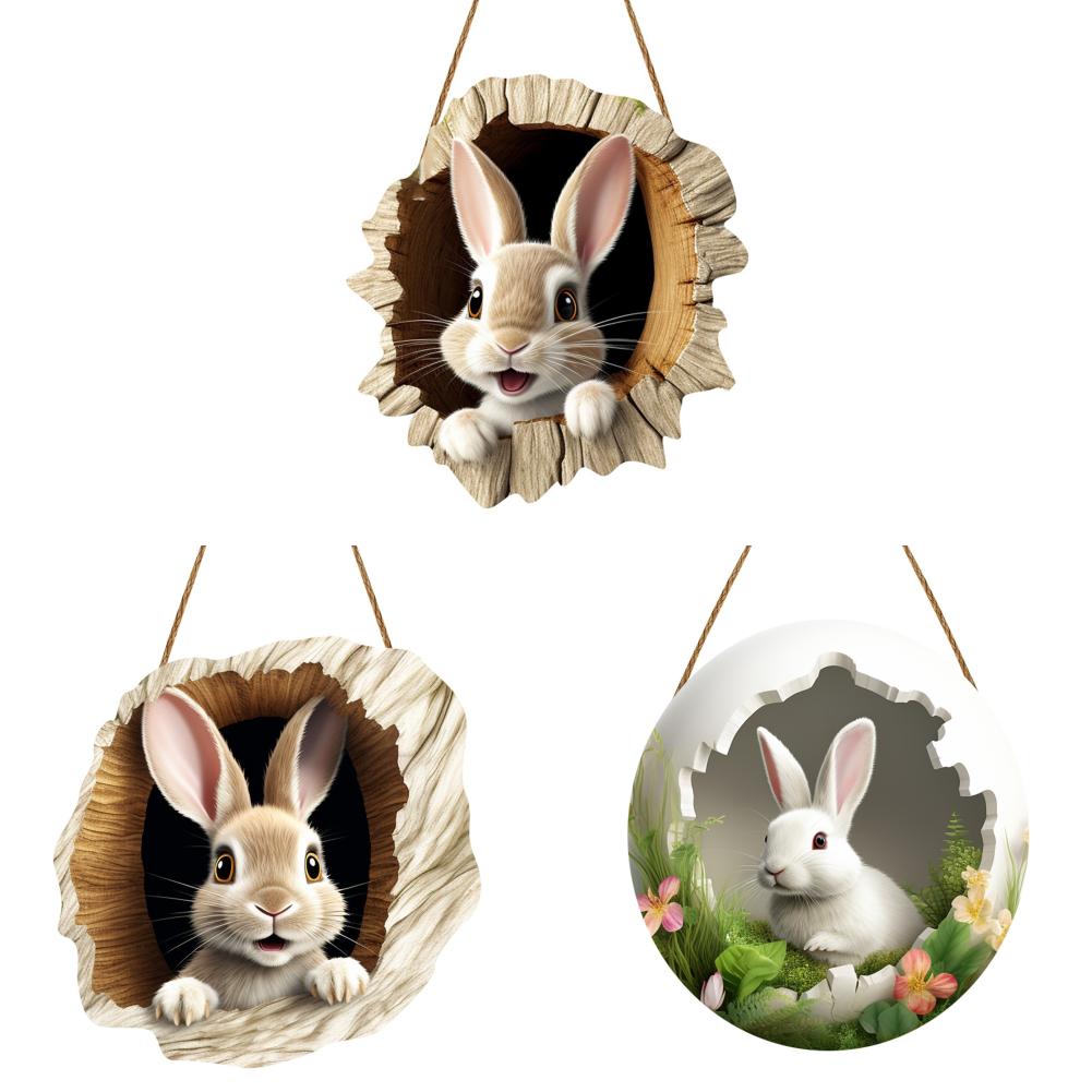 3/1 Set Easter Bunny Door Sign Pendant Decoration Wooden Hanging Spring Happy Rabbit Construction Door Easter Party Decor 2025