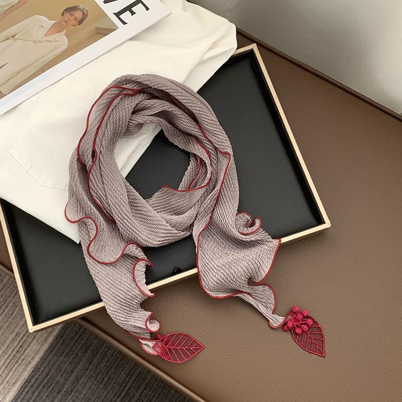 Triangle scarf scarf female personality design small leaf pendant scarf curved edge headscarf headband hair tie silk scarf waist