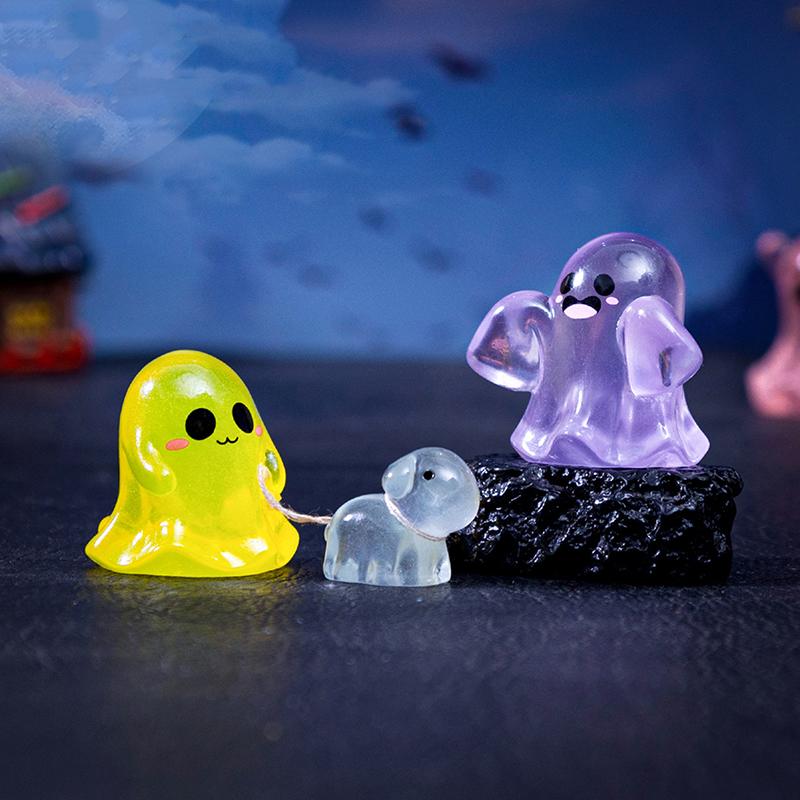 10Pcs Glowing Ghosts For Halloween Resin Decorations,Glow At Night Ghost Elf Ornament Micro Landscape Home Garden Decor