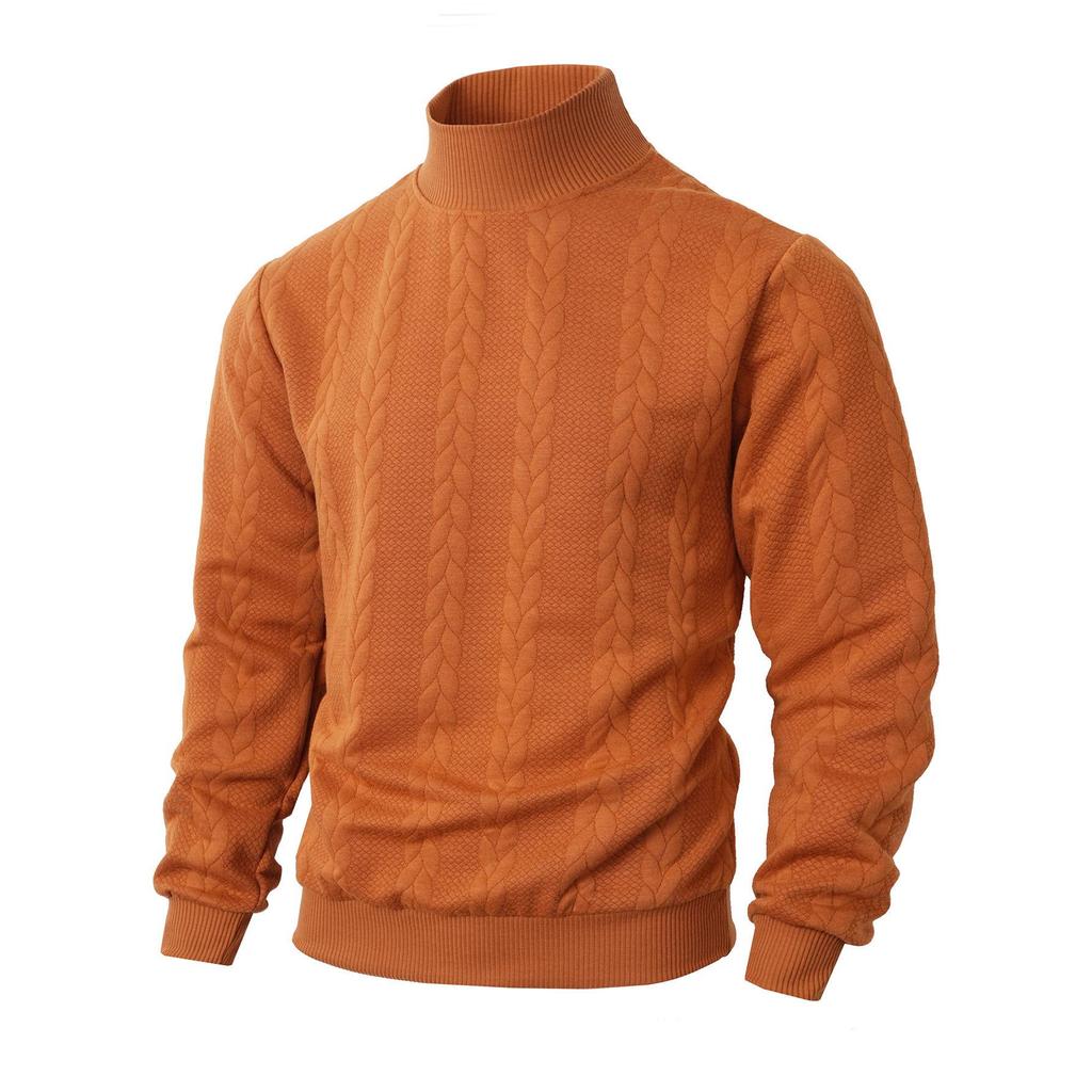 Suéter Masculino Europeu de Lã com Gola Alta - Tricô Jacquard Liso para Moda Outono/Inverno