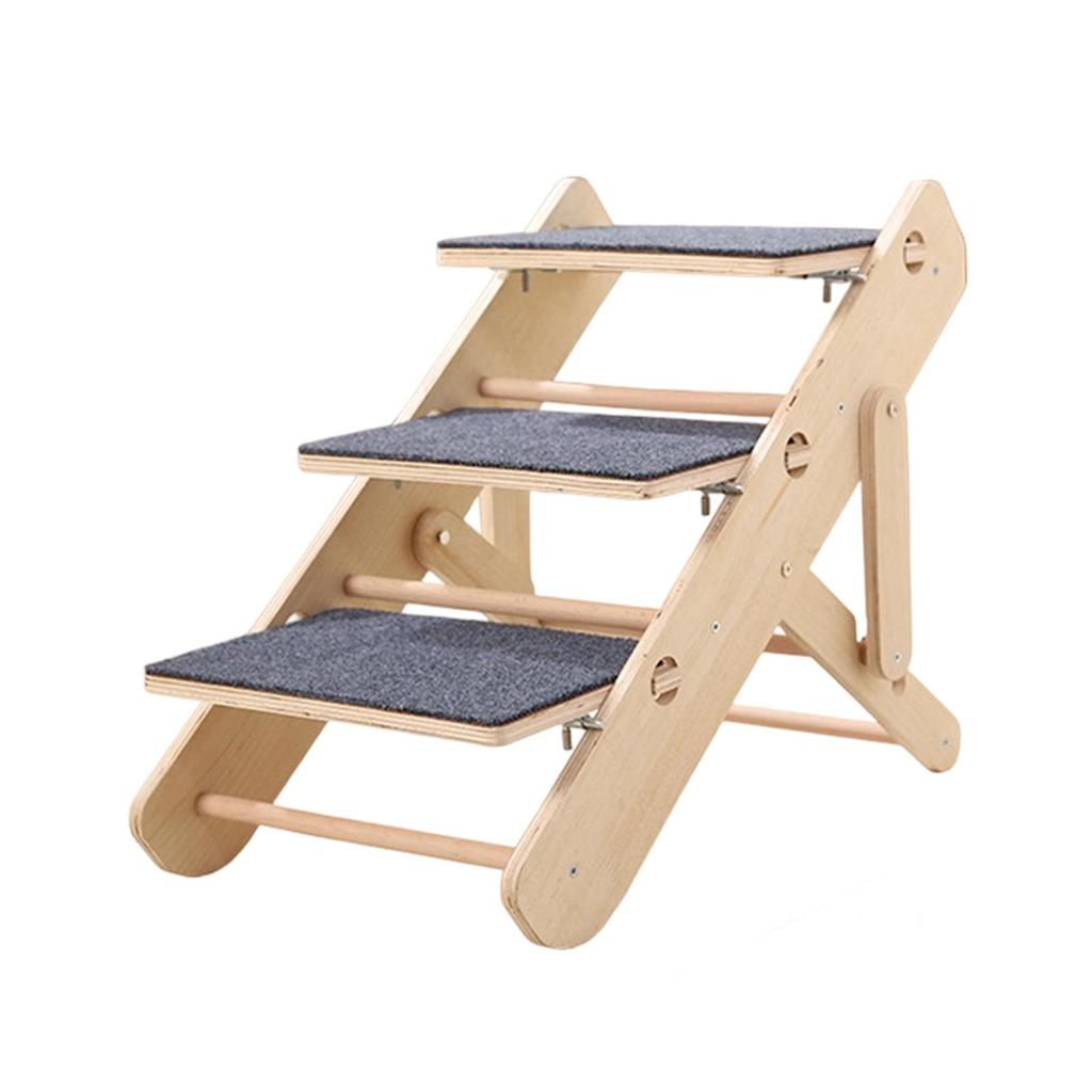 Wooden Pet Stair Portable Stable 2 in 1 for Cars Small and Older Animals 3 steps