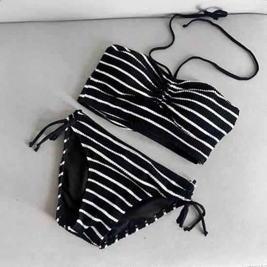 

Таиланд 2025 Стильный Ретро Полосатый Бикини - Женский Сексуальный, Осветляющий, Чистое Желание Купальник для Отпуска Large чёрный