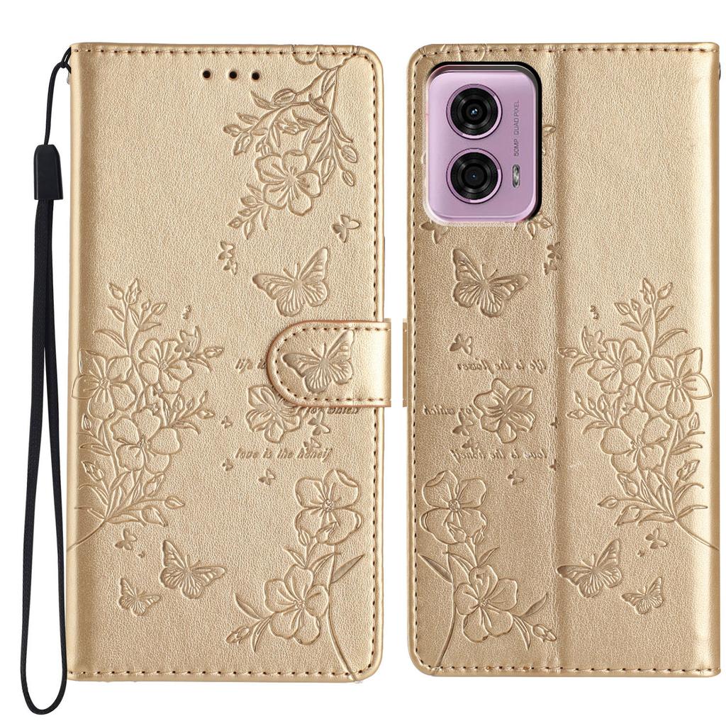 For Motorola Moto G45 5G/G34 5G Stand Case Butterfly Floral Imprint Leather Wallet Phone Cover