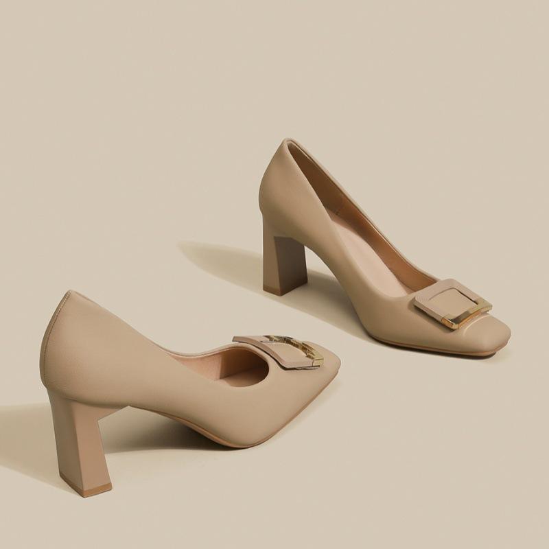 Thick heeled shoes for women 2025 new versatile square toe shallow mouth single shoes