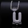 Stylish Hip Hop Zircon Crown Pendant Necklace with 26 English Letters for Women
