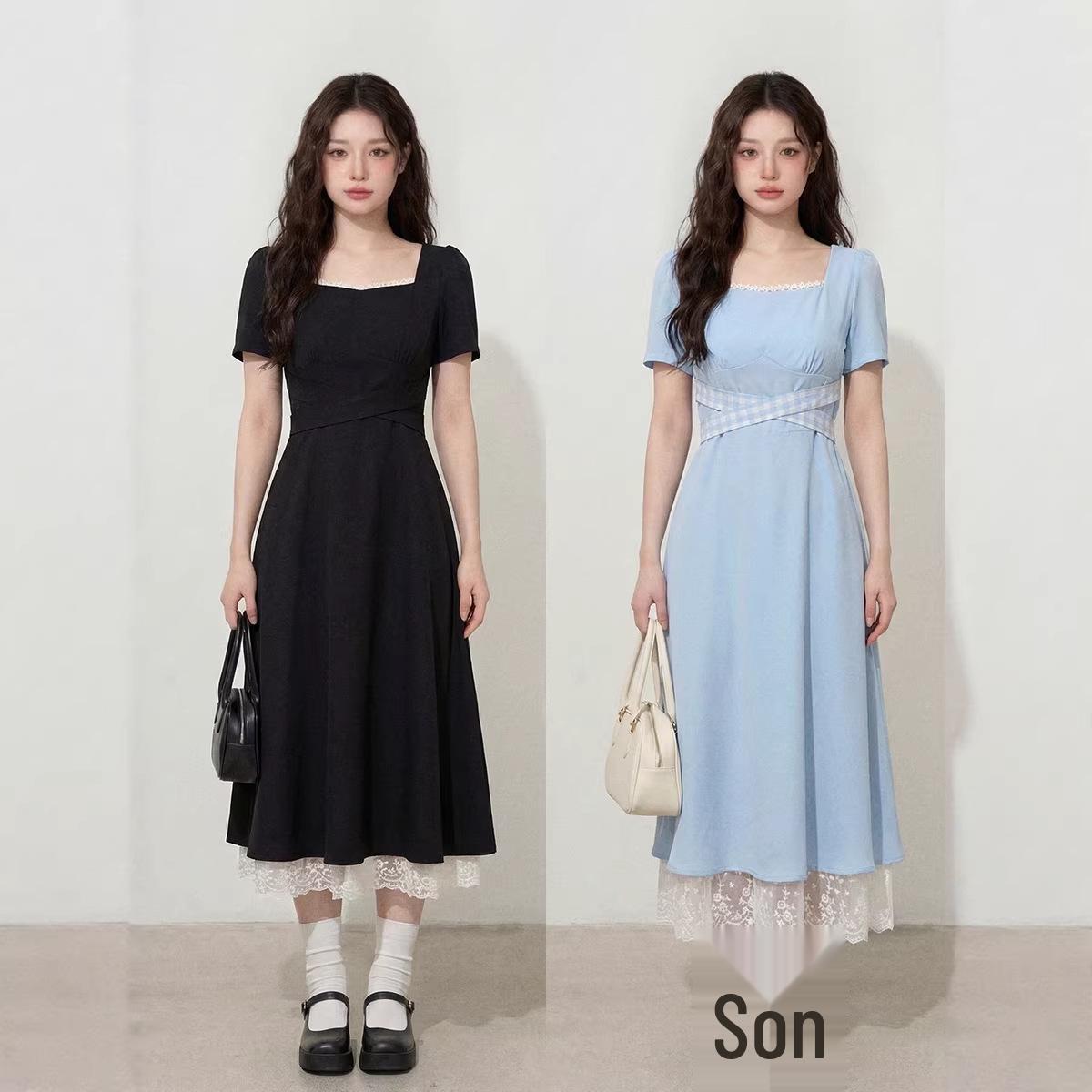 Plus Size Women s Plaid Lace-up Square Neck Dress - Retro Summer 2026 Fashion 4XL