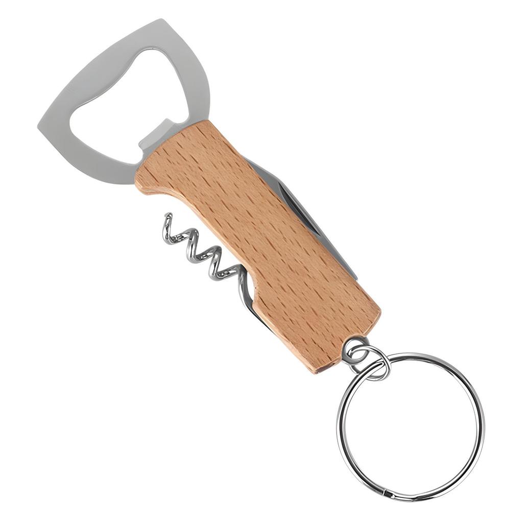 Stainless Steel Bottle Opener with Wooden Handle, Multifunctional 3-in-1 Knife & Can Opener.