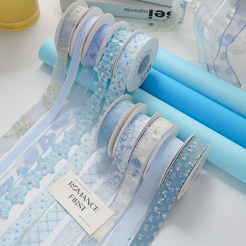 2/5yards Blue Theme Ribbon for Gift Packing Clothing Sewing Supplies DIY Hair Bows Decor Craft Accessories Ribbons for Crafts