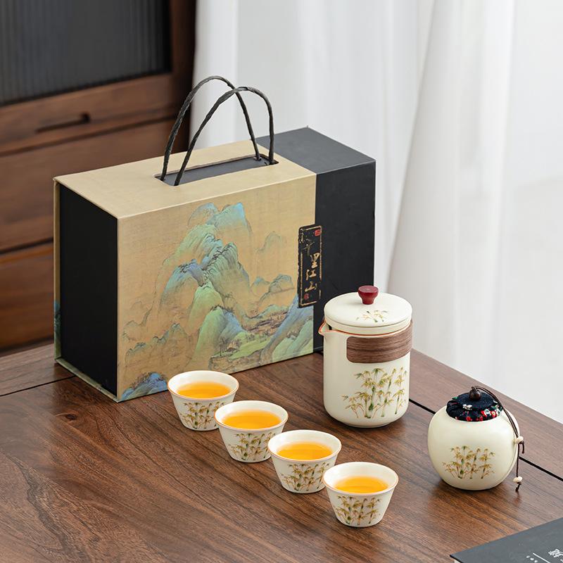 Tea set Guofeng Ru kiln Jinsi Guyun company business gifts can be camped Kuaike cup merchandise gift box