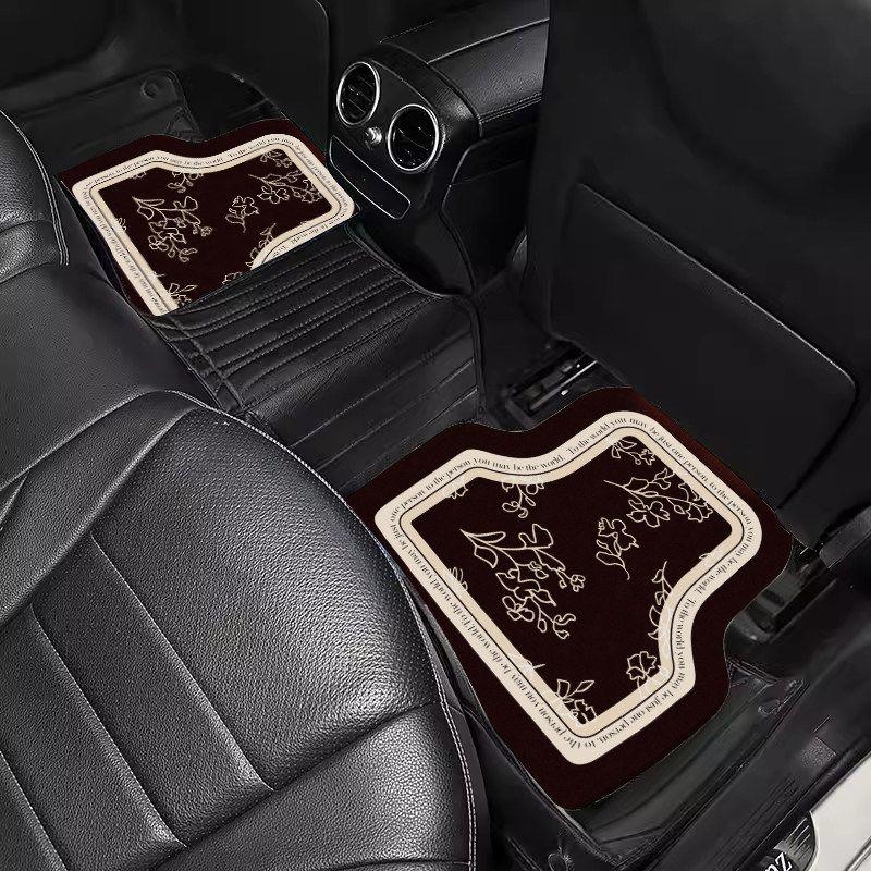 Mats, Retro French-Style Interior Decorative Mats, Non-Slip, Water-Absorbent, Easy-To-Clean Mats, Can Be Cut to Fit, Semi-Enclosed Car Floor Mats