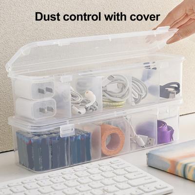 Transparent Data Cable Storage Box with Lid 5 Compartments Large Capacity Multi-purpose Charging
