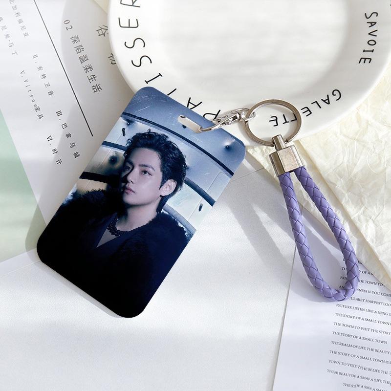 BTS Sliding Photocard Holder, Protective ID Badge Card Case with Braided Keychain Strap, Student Campus Bus Meal Card Protector Merch for ARMY