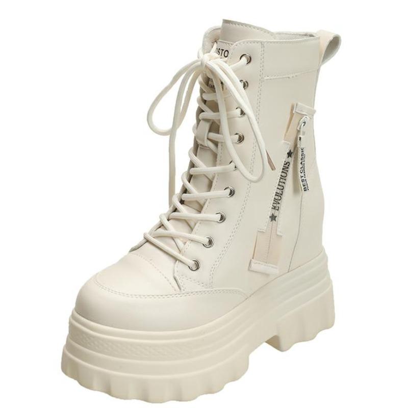 Mote 9,5CM Dame Støvler Motorsykkelsko Dame Lær Chelsea Dame Klassisk Punk Kvinne Goth Sko Høy Plattform Dame Botas Mujer