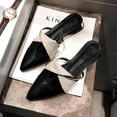Mules classiques tendance pour femmes, chaussures d'été 2024, diapositives en cuir PU, pantoufles d'extérieur à talon carré et bout pointu