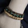 Multi-layer Stacked Bracelet Set, Retro Men's African Turquoise Wood Bead Bracelet.