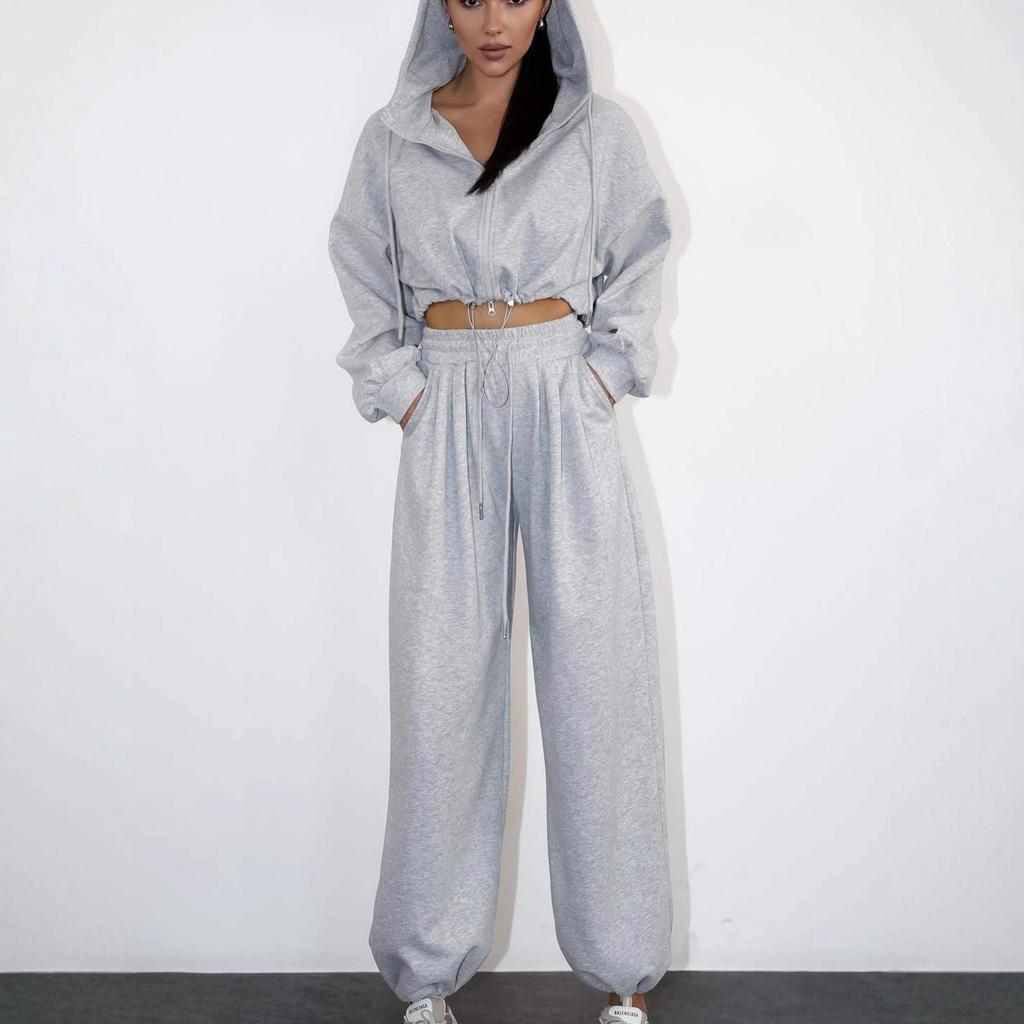 2025 Cross-border European and American Women's Clothing Amazon Hooded Long-sleeved Zipper Sports Casual Pants Commuter Fashion Suit