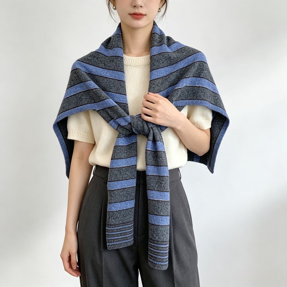 Cloak T-Shaped Striped Shawl Retro Large Wraps Retro Large Scarves Women