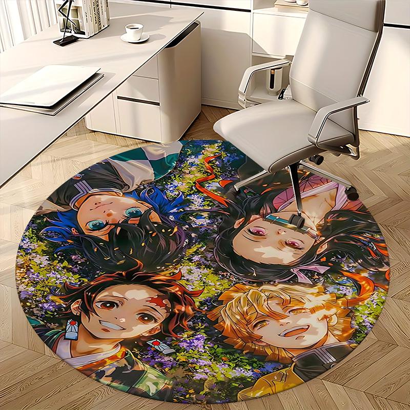 1pc Demon Slayer Anime Design Round Carpet - Office Chair Mat, Non-Slip Rug for Home Decor, Living Room, Bedroom
