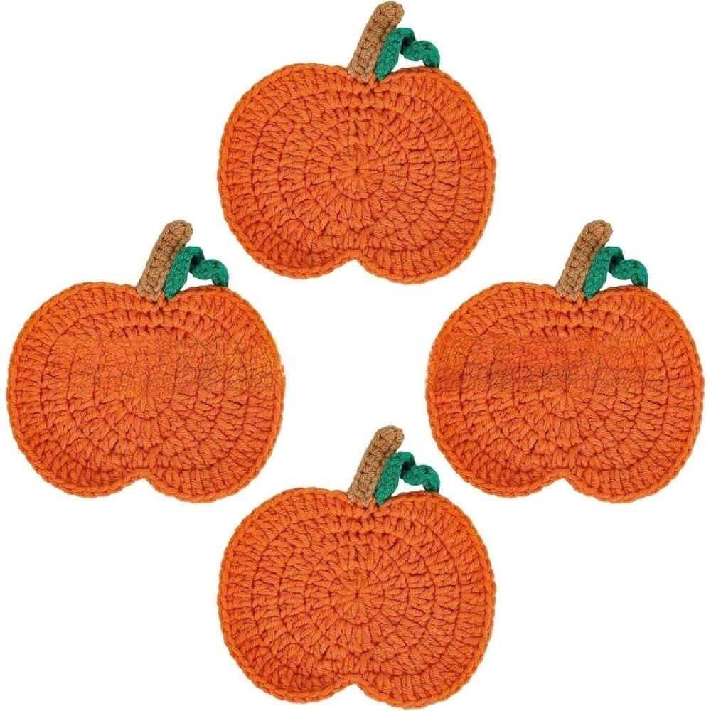 4pcs Pumpkin Shape Handmade Coasters Heat-Resistant Drink Mats New Fall Decor  Farmhouse Decor