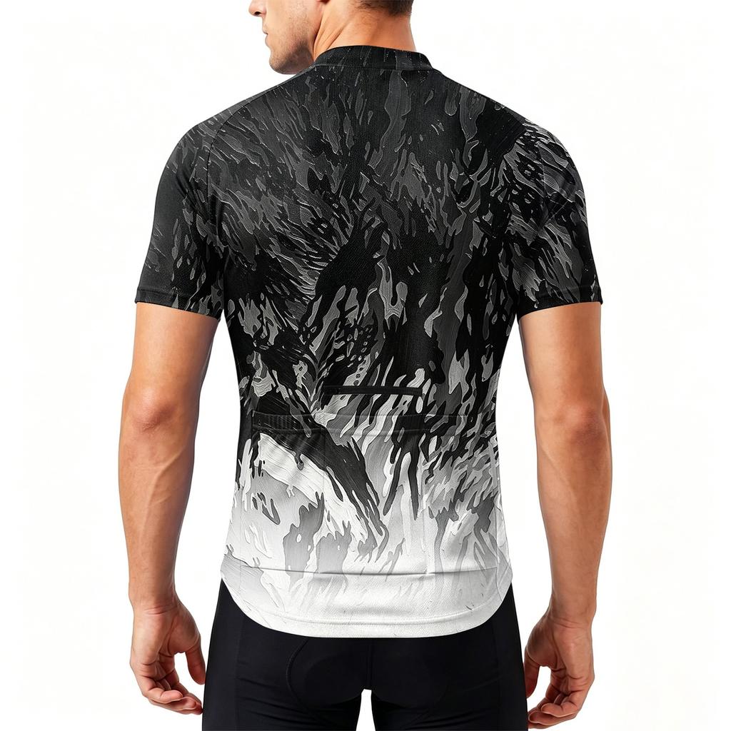 Men's Crew Neck Printed Cycling Jersey Short Sleeve Zip Front Breathable Quick Dry Sports Top for Outdoor Activities