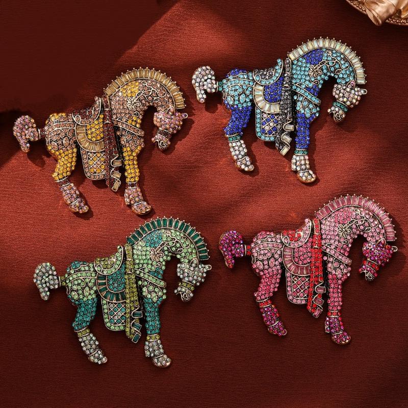 Luxury Vintage Horse Brooches For Women Men  Year Of The Horse Animal Party Office Brooch Pin Jewelry Accessories
