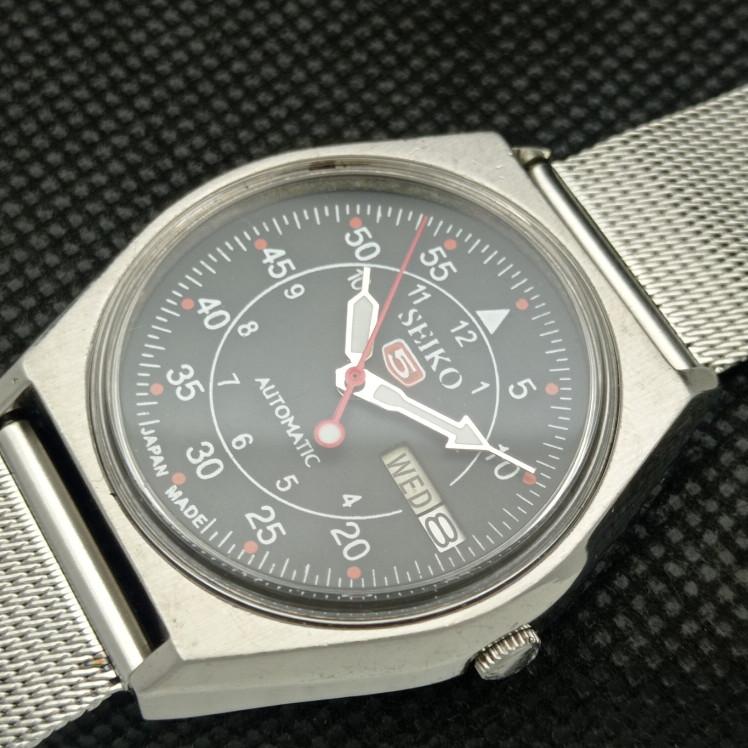 POUŽÍVANÉ VINTAGE SEIKO 5 AUTOMATIC 6309A JAPONSKÉ PÁNSKE D/D ČIERNE HODINKY 608i-a316911-2