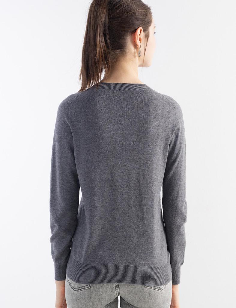 Women's Solid Color Wool Pullover Sweater - Round Neck, Long Sleeve, Versatile Base Layer Knitwear