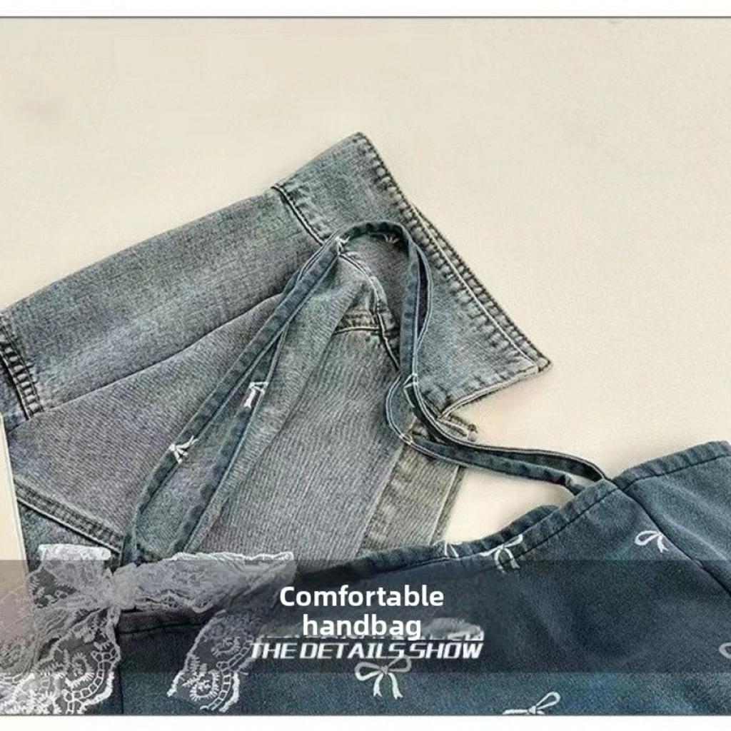 Large Capacity Blue Bow Design Handbag, Suitable for Daily Commuting, Travel, and Shopping