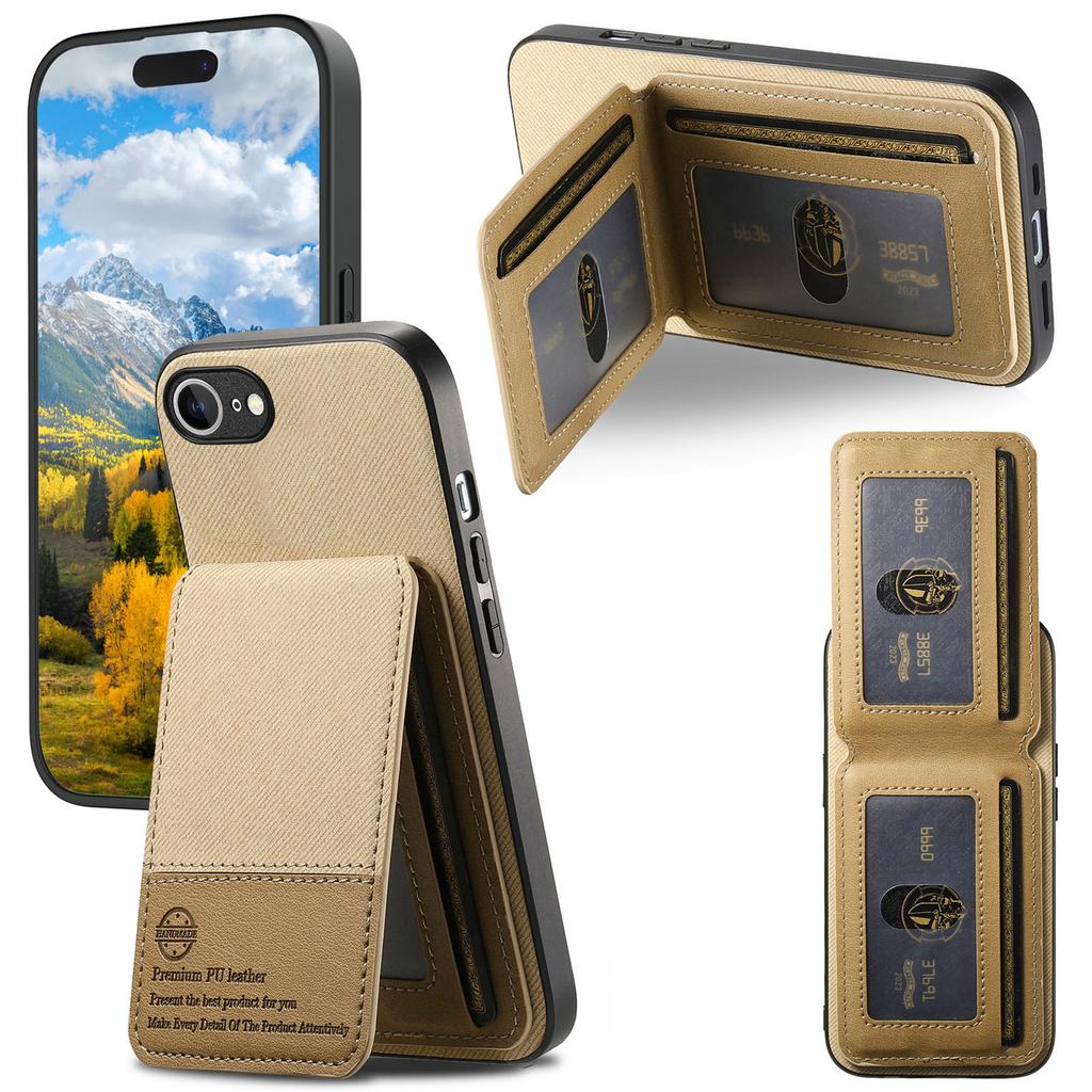 For iPhone 16e Case Cloth Texture Leather+PC+TPU RFID Blocking Phone Cover with Card Holder