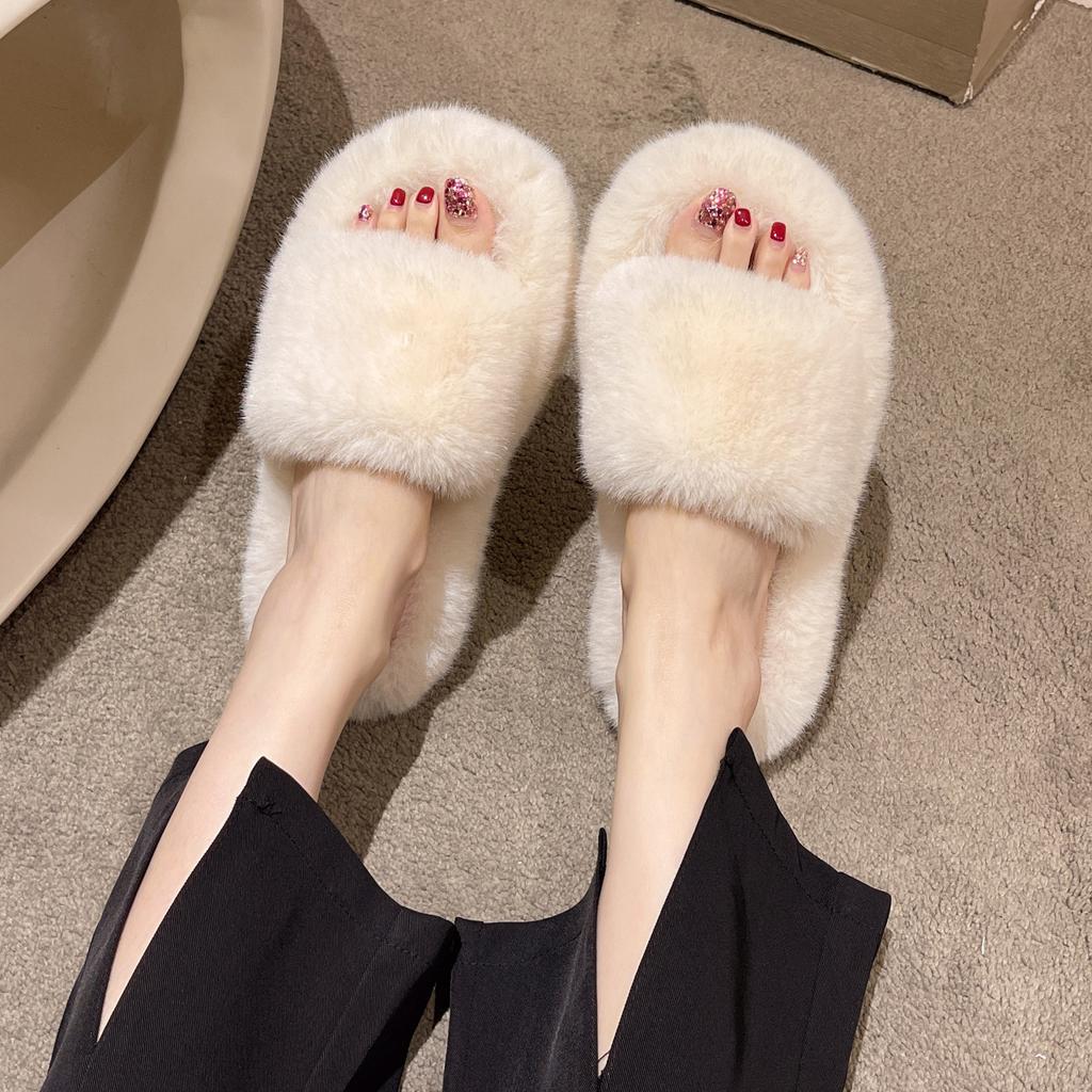 New Cotton Mop Autumn Fairy Niche Fluffy Slippers Female Thick Bottom Indoor Home Style Pregnant Women Sandals Plush