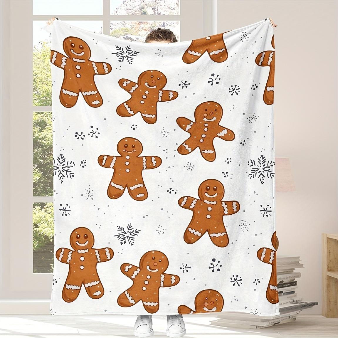 

1pc White Cute Gingerbread for Man Snowflake Pattern Soft Printed Blanket Ideal Christmas Gift for Family Members Portable 30x40in