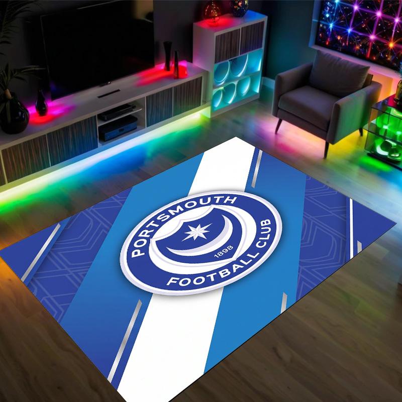 Portsmouth FC Design Crystal Velvet Carpet Cozy Non?Slip Printed Rug For Bedroom Living Room Entrance