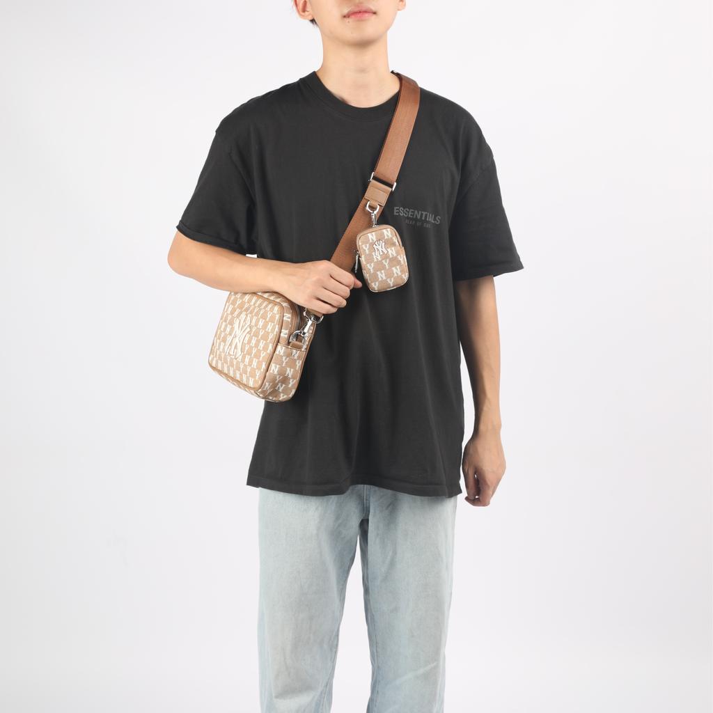 New MLB Monogram Collection Fabric Combo Bag Crossbody Bag Shoulder Bag Women's Khaki 32BGDC111-50B