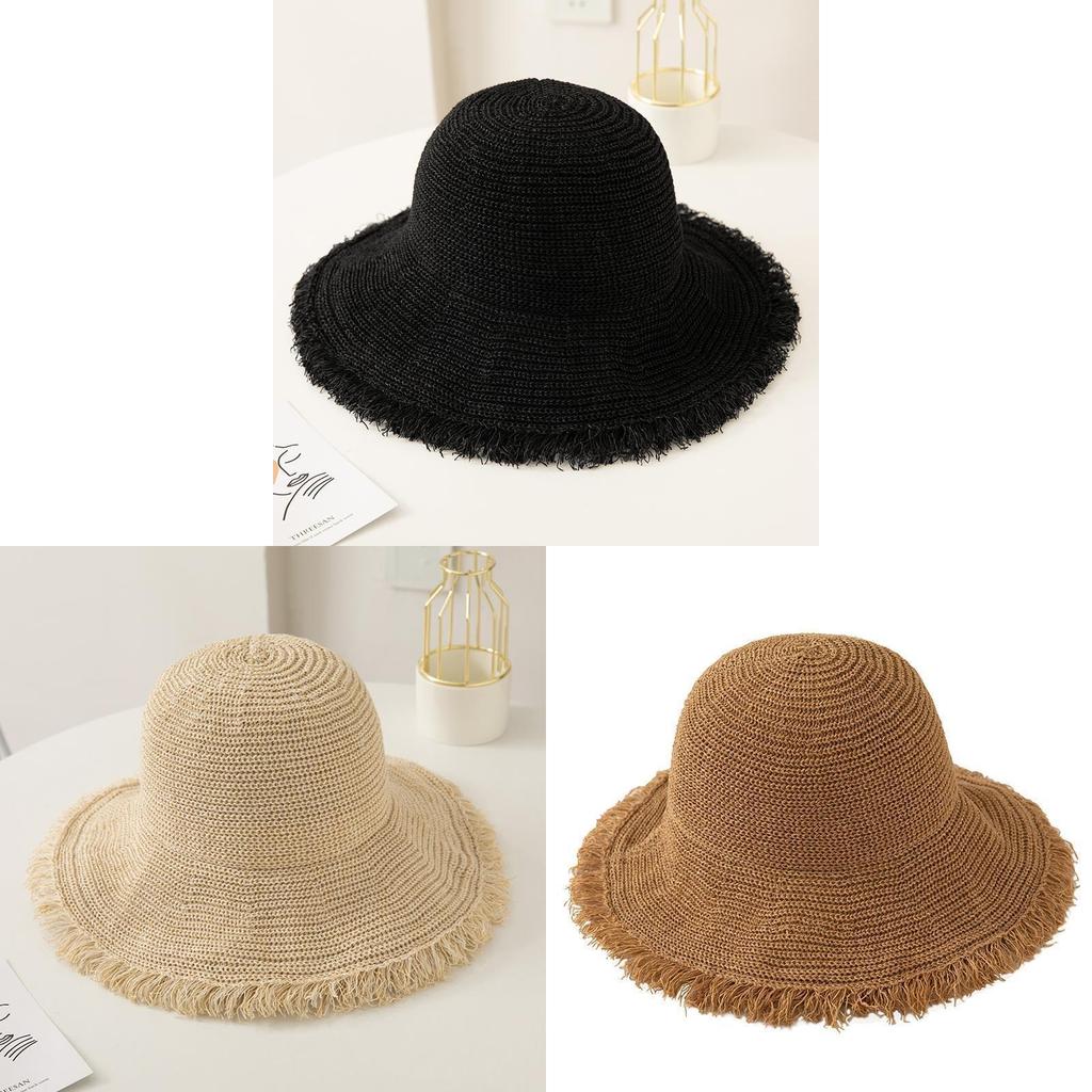 Faltbarer Sonnenhut für Damen mit breiter Krempe und Quaste, Sonnenschutz für Strand und Urlaub