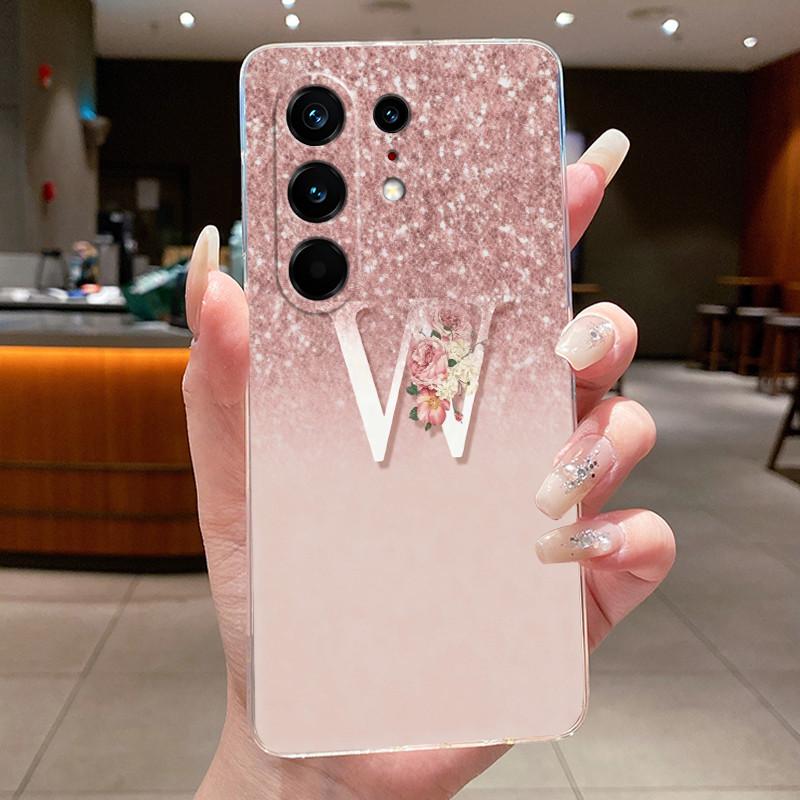 Anti-scratch Case For Tecno Camon 50 Pro 4G Jelly Clear TPU Soft Casing Fashion Lucky Initial Letter With Flower Couple Shell