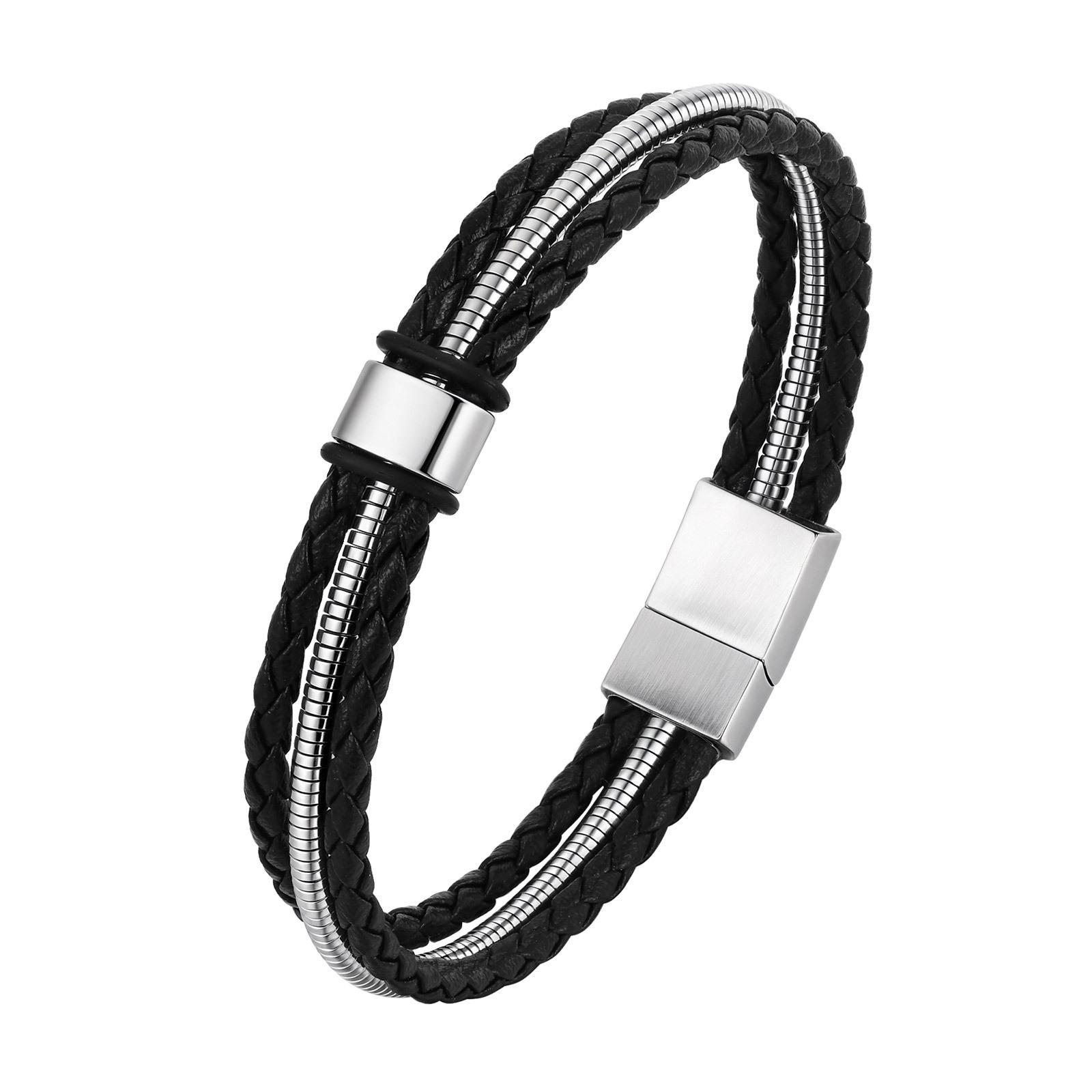 

Vnox Free Custom Name Bracelets for Men,Personalized 1-5 Names Wire PU Rope Chain Wristband with Family Names Gifts for Father