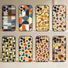 Vintage Geometric Block Phone Case For iPhone 17,16,15,14,13,12,11 Plus,Pro Max,XS,Soft Silicone Black Cover